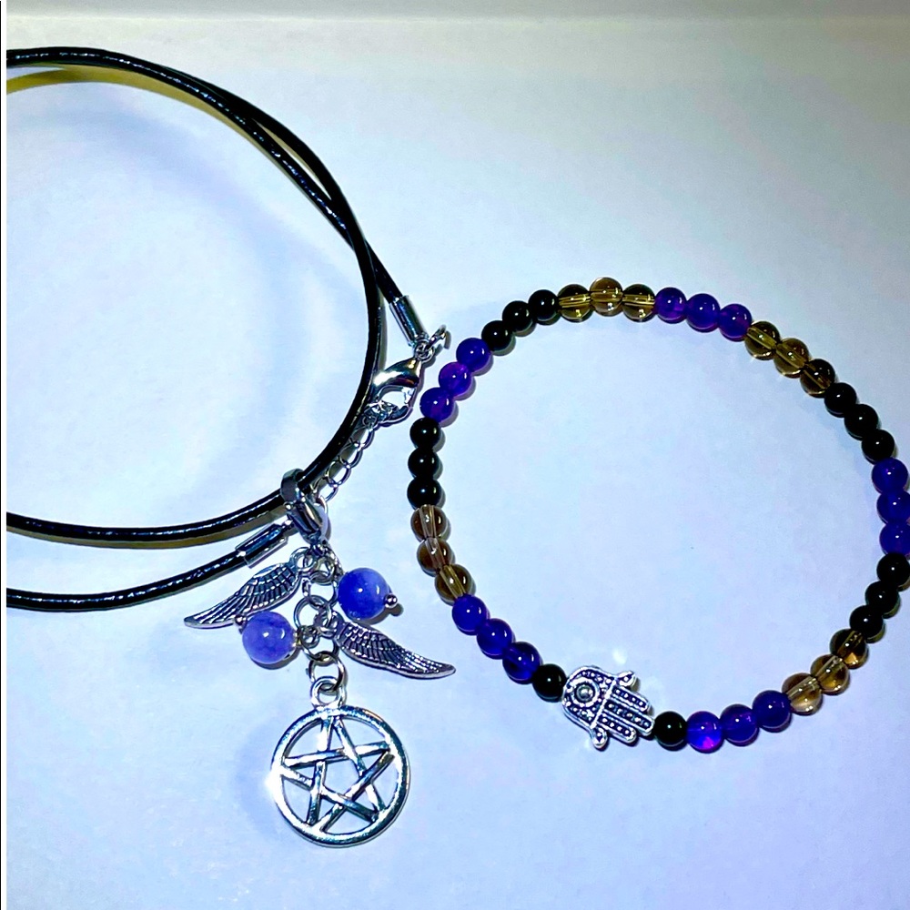 Leather & Gemstone Jewelry Set